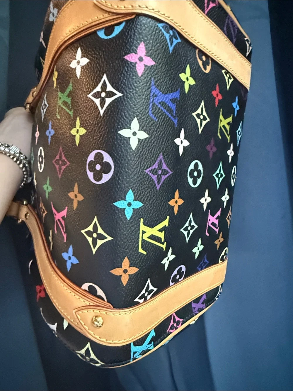 Louis Vuitton Black Murakami Multicolor Monogram Satchel Priscilla
